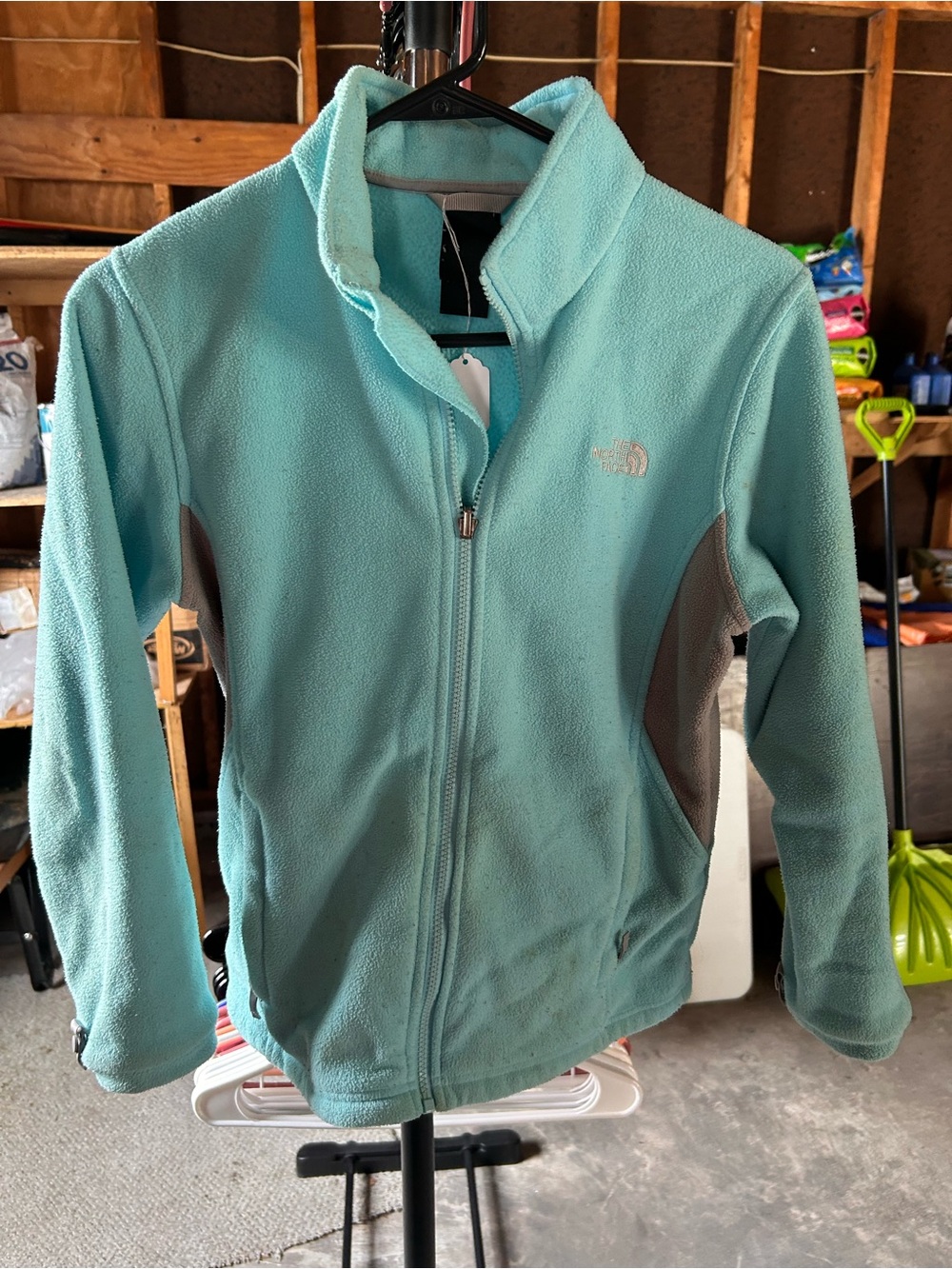 The North Face Aqua Blue Fleece Jacket with Pink Trim